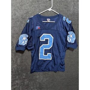 Vintage Russell Athletic Football Jersey Navy Blue Mesh Trojan Logo Mens Large